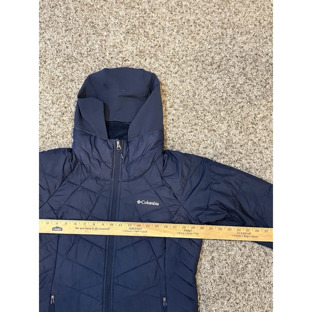 Columbia Heavenly Long Hooded Jacket Womens Med Navy Blue Omni Heat Puffer Coat - Picture 6 of 7